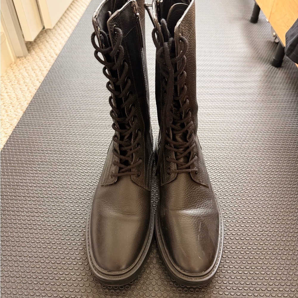 Zara Black Tall Lace-Up Leather Boots